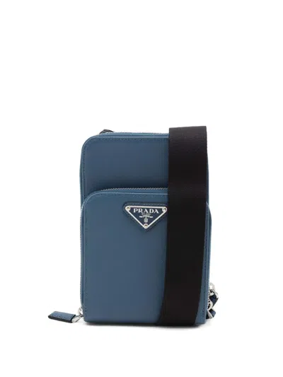 Pre-owned Prada 2013-2026 Saffiano Smartphone Case Crossbody Bag In Blue