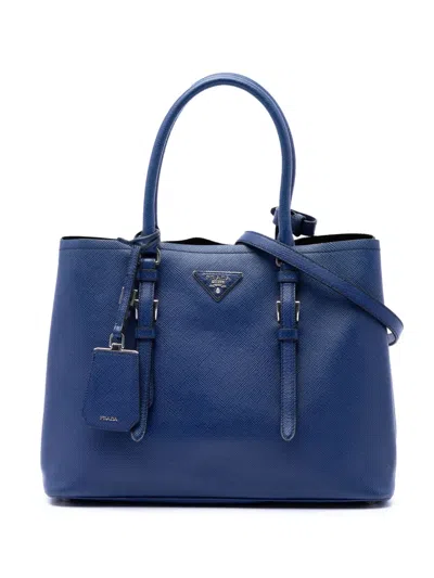 Pre-owned Prada 2013-2026 Saffiano Soft Shopping Convertible Tote Satchel In Blue