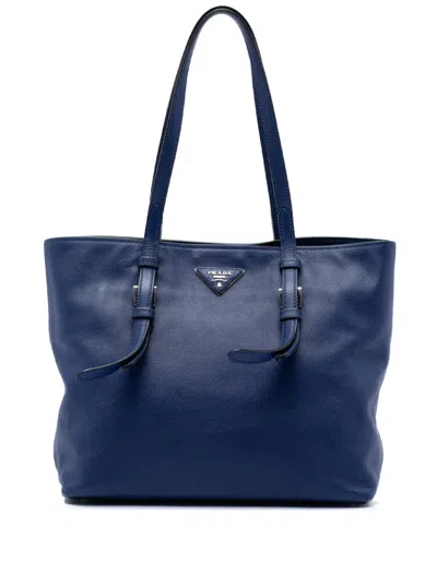 Pre-owned Prada 2013-2026 Saffiano Soft Shopping Tote Bag In Blue