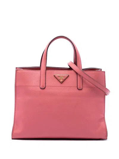 Pre-owned Prada 2013-2026 Saffiano Soft Triple Pocket Tote Satchel In Pink