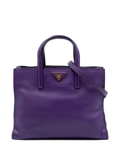 Pre-owned Prada 2013-2026 Saffiano Soft Triple Pocket Tote Satchel In Purple