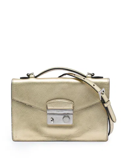 Pre-owned Prada 2013-2026 Saffiano Sound Lock Satchel In Gold