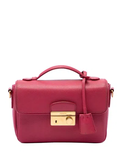Pre-owned Prada 2013-2026 Saffiano Sound Lock Satchel In Pink