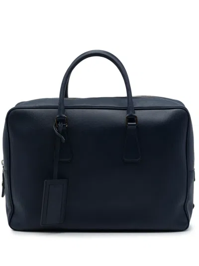 Pre-owned Prada 2013-2026 Saffiano Travel Briefcase Business Bag In Blue