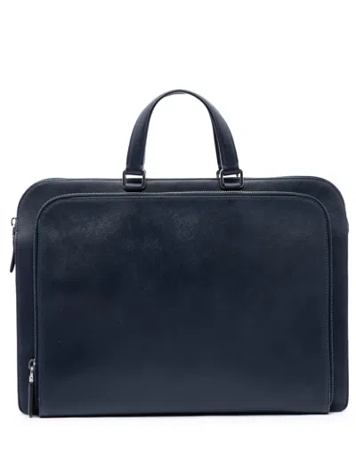 Pre-owned Prada 2013-2026 Saffiano Travel Briefcase Business Bag In Blue