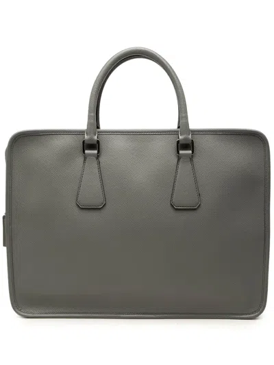 Pre-owned Prada 2013-2026 Saffiano Travel Briefcase Business Bag In Grey