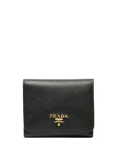 Pre-owned Prada 2013-2026 Saffiano Trifold Wallet Small Wallets In Black
