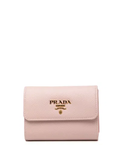 Pre-owned Prada 2013-2026 Saffiano Trifold Wallet Small Wallets In Pink