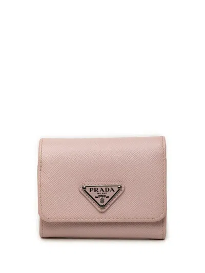 Pre-owned Prada 2013-2026 Saffiano Trifold Wallet Small Wallets In Pink