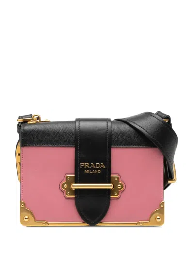 Pre-owned Prada 2013-2026 Saffiano Trimmed City Calf Cahier Crossbody Bag In Pink