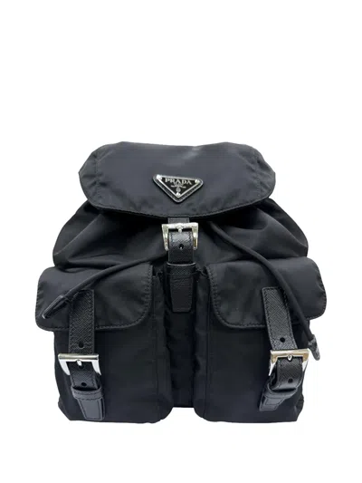Pre-owned Prada 2013-2026 Saffiano Trimmed Re Nylon Backpack In Black