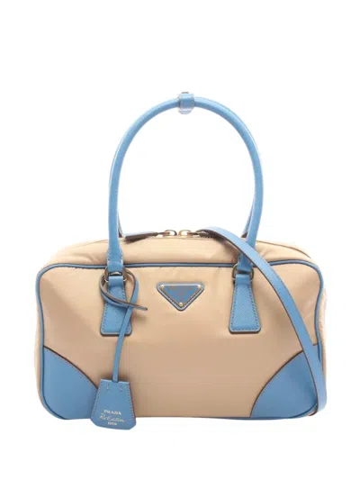 Pre-owned Prada 2013-2026 Saffiano Trimmed Re Nylon Re Edition 1978 Satchel In Neutrals