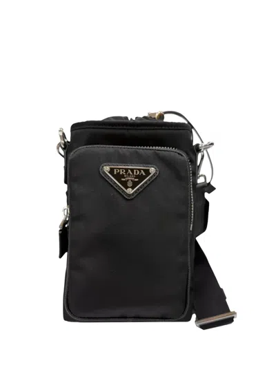Pre-owned Prada 2013-2026 Saffiano Trimmed Re Nylon Smartphone Case Crossbody Bag In Black