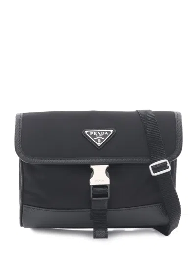 Pre-owned Prada 2013-2026 Saffiano Trimmed Re Nylon Smartphone Case Shoulder Bag In Black