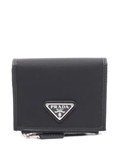 Pre-owned Prada 2013-2026 Saffiano Trimmed Re Nylon Wallet Small Wallets In Black