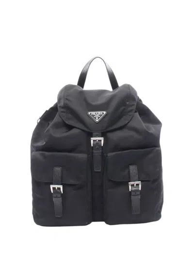 Pre-owned Prada 2013-2026 Saffiano Trimmed Tessuto Backpack In Black