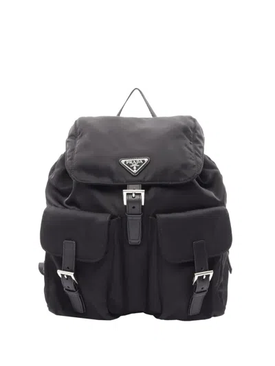 Pre-owned Prada 2013-2026 Saffiano Trimmed Tessuto Backpack In Black