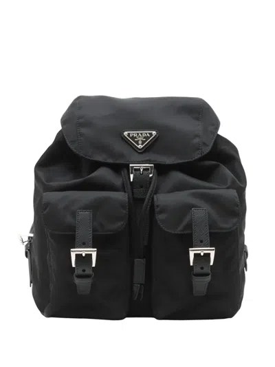 Pre-owned Prada 2013-2026 Saffiano Trimmed Tessuto Backpack In Black