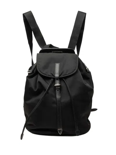 Pre-owned Prada 2013-2026 Saffiano Trimmed Tessuto Backpack In Black