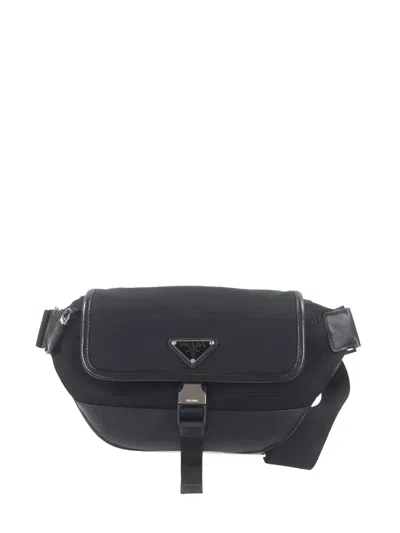 Pre-owned Prada 2013-2026 Saffiano Trimmed Tessuto Belt Bag In Black