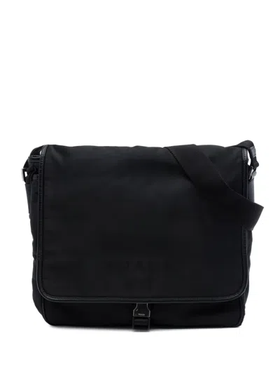 Pre-owned Prada 2013-2026 Saffiano Trimmed Tessuto Buckle Messenger Bag Crossbody Bag In Black