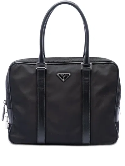 Pre-owned Prada 2013-2026 Saffiano Trimmed Tessuto Business Bag In Black