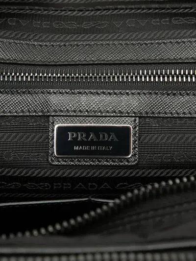 Pre-owned Prada 2013-2026 Saffiano Trimmed Tessuto Business Bag In Black
