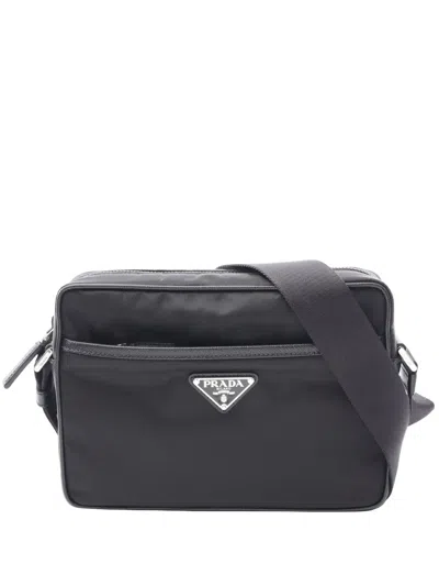 Pre-owned Prada 2013-2026 Saffiano Trimmed Tessuto Camera Bag Crossbody Bag In Black