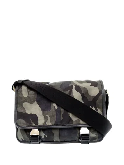 Pre-owned Prada 2013-2026 Saffiano Trimmed Tessuto Camouflage Double Buckle Messenger Bag Crossbody Bag In Brown