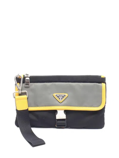 Pre-owned Prada 2013-2026 Saffiano Trimmed Tessuto Clutch Bag In Black