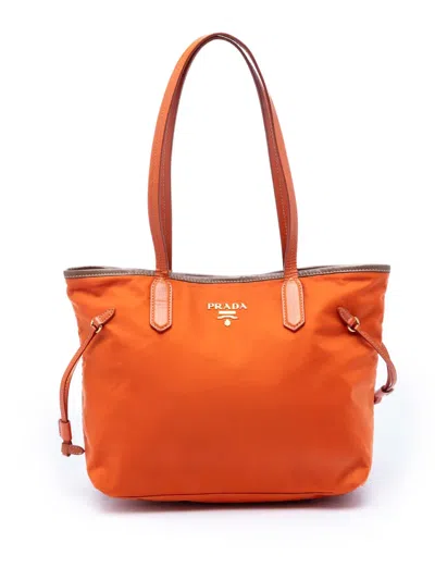 Pre-owned Prada 2013-2026 Saffiano Trimmed Tessuto Open Tote Bag In Orange