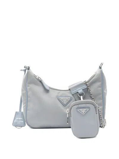 Pre-owned Prada 2013-2026 Saffiano Trimmed Tessuto Re Edition 2005 Satchel In Blue