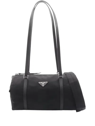 Pre-owned Prada 2013-2026 Saffiano Trimmed Tessuto Satchel In Black