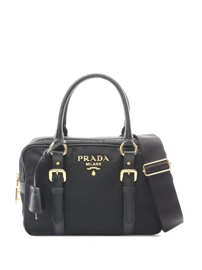 Pre-owned Prada 2013-2026 Saffiano Trimmed Tessuto Satchel In Black