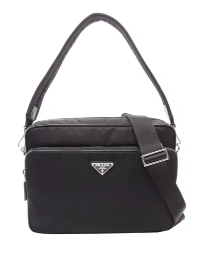Pre-owned Prada 2013-2026 Saffiano Trimmed Tessuto Satchel In Black