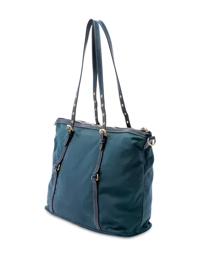Pre-owned Prada 2013-2026 Saffiano Trimmed Tessuto Satchel In Green