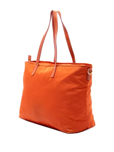 Pre-owned Prada 2013-2026 Saffiano Trimmed Tessuto Satchel In Orange