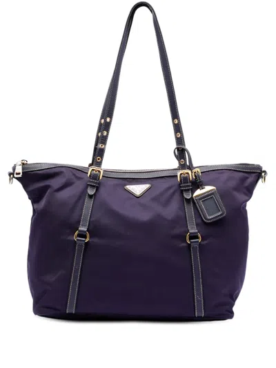Pre-owned Prada 2013-2026 Saffiano Trimmed Tessuto Satchel In Purple