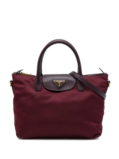 Pre-owned Prada 2013-2026 Saffiano Trimmed Tessuto Satchel In Red