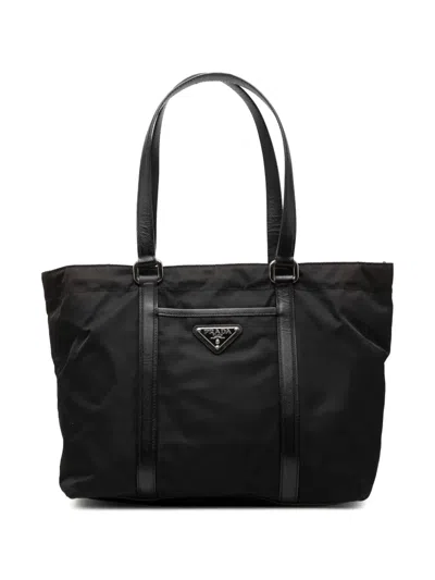 Pre-owned Prada 2013-2026 Saffiano Trimmed Tessuto Tote Bag In Black