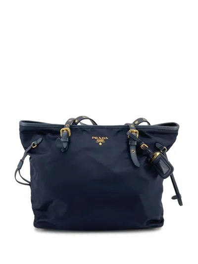 Pre-owned Prada 2013-2026 Saffiano Trimmed Tessuto Tote Bag In Blue