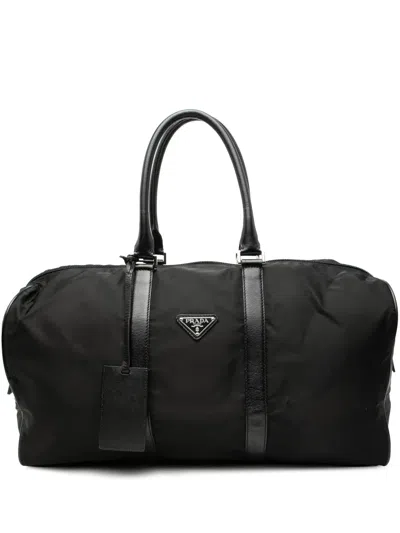 Pre-owned Prada 2013-2026 Saffiano Trimmed Tessuto Travel Bag In Black