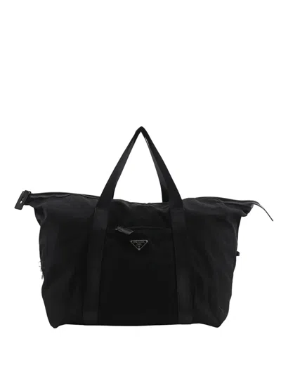Pre-owned Prada 2013-2026 Saffiano Trimmed Tessuto Travel Bag In Black
