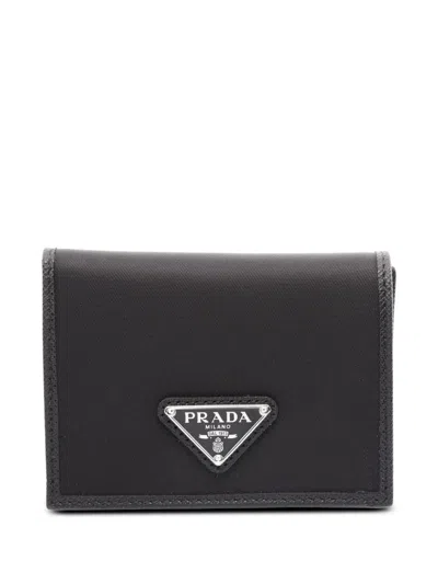 Pre-owned Prada 2013-2026 Saffiano Trimmed Tessuto Wallet Small Wallets In Black