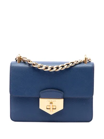 Pre-owned Prada 2013-2026 Saffiano Turnlock Chain Crossbody Bag In Blue