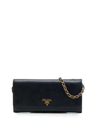 Pre-owned Prada 2013-2026 Saffiano Wallet On Chain Crossbody Bag In Black