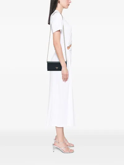 Pre-owned Prada 2013-2026 Saffiano Wallet On Chain Crossbody Bag In Black
