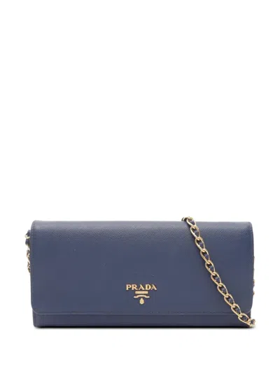 Pre-owned Prada 2013-2026 Saffiano Wallet On Chain Crossbody Bag In Blue