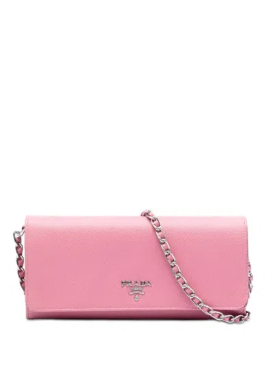 Pre-owned Prada 2013-2026 Saffiano Wallet On Chain Crossbody Bag In Pink
