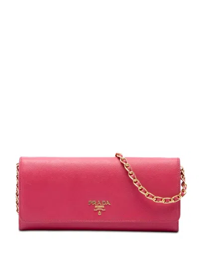 Pre-owned Prada 2013-2026 Saffiano Wallet On Chain Crossbody Bag In Pink